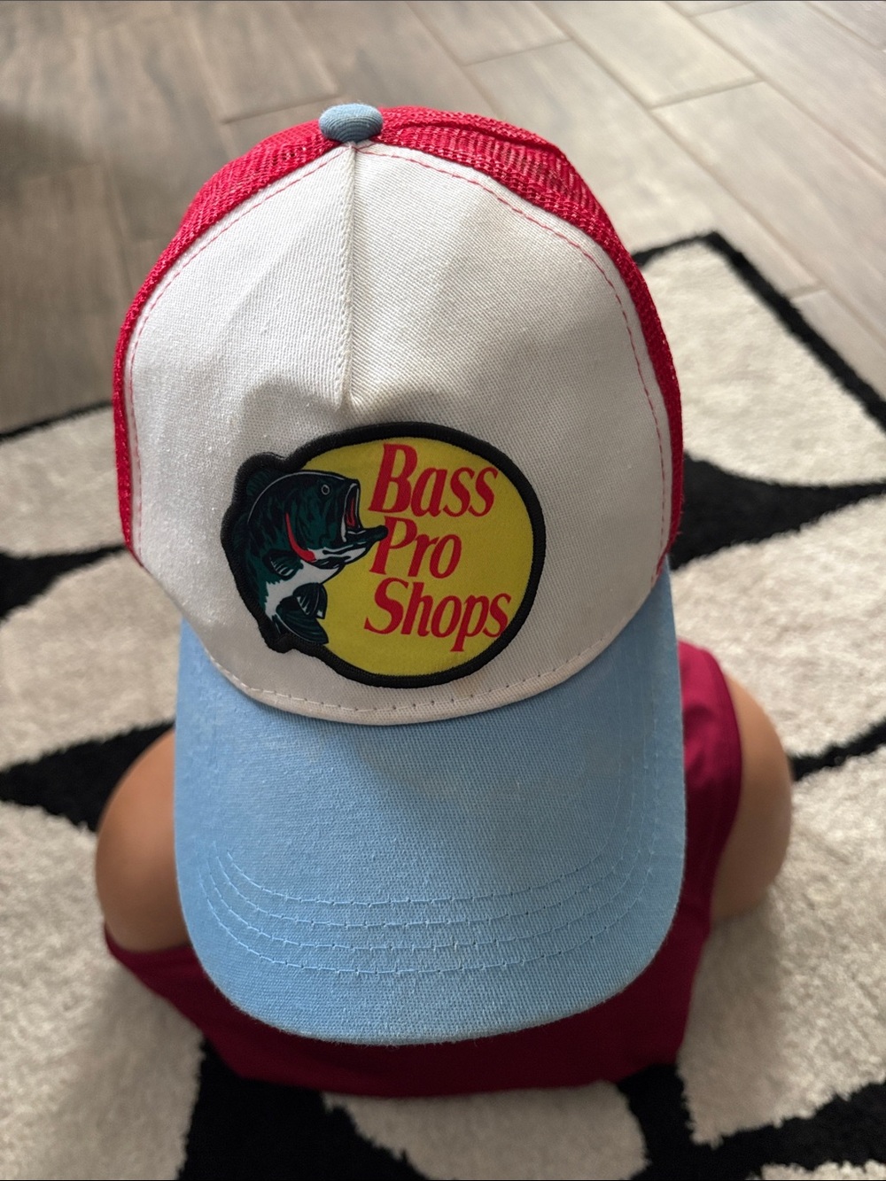 Bass Pro Shops White, Light Blue & Red Mesh Trucker Cap